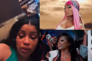 “This content uses images from Cardi B’s Instagram along with two screenshots, one featuring Nicki Minaj & Ice Spice from the ‘Barbie World’ music video and the other featuring JT from ‘The Making Of City Cinderella.’”
