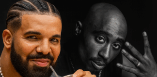 ドレイクが手にした2パックの秘宝(デス・ロウのチェーン)偽物説濃厚:そして2パックの異母兄モプリーム登場 ステージでパフォーマンスするドレイクの写真。記事は、彼がデス・ロウ時代の2Pacのチェーンを購入したニュースとコラム特集。