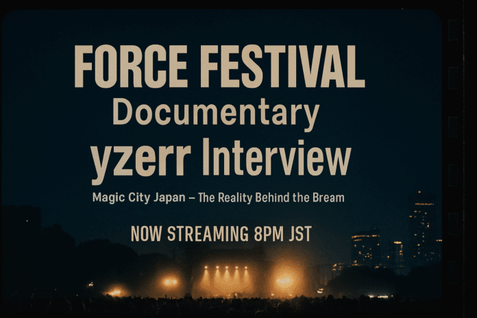 FORCE FESTIVALドキュメンタリー、yzerrインタビュー。Magic City Japan実現の経緯、インディペンデント6人体制の創造性、8～9億円の経営現実を語る。本日20時JST公開。