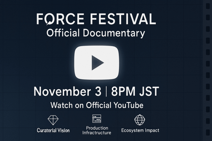 FORCE FESTIVAL公式ドキュメンタリー、11月3日20時JST公開。正規YouTubeで視聴。企画意図・制作体制・シーン波及効果の3つの見どころを解説するガイド記事のアイキャッチ。