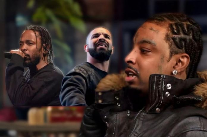 21 SavageがDrakeとKendrick Lamarのビーフについて語る構図を象徴したビジュアル