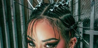 【HIPHOPCs独占インタビュー】現LAの大門弥生が4SHOOTERSへ|ICE SPICE,Sexyy Redと同列に立てた理由と今後 Daimon Yayoi close-up portrait with spiked hair styling and bold eye makeup during a 4SHOOTERS shoot.