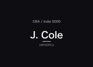 J. Cole：CBA / Indie 5000を伝えるHIPHOPCsの文字バナー