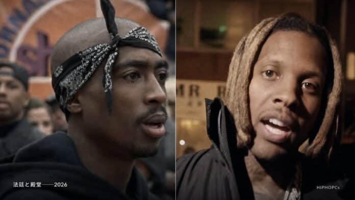 バンダナ姿の2Pac（左）とブロンドのドレッドヘアのLil Durk（右）を左右に並べた比較画像。2026年後半に重なるTupac没後30年とLil Durk連邦裁判を象徴するHIPHOPCsのアイキャッチ