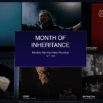 Six-panel grid: Yuki Chiba, Creepy Nuts, Kendrick Lamar, Drake, YZERR, Wu-Tang Clan. Center panel: 'MONTH OF INHERITANCE — Monthly Hip-Hop News Roundup, April 2026.'