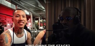 2026年5月のヒップホップニュースまとめ|日本語ラップは“出演する側”から“舞台を立てる側”へ 千葉雄喜(左)とYe(右)を左右に配し「WHO OWNS THE STAGE?|MAY 2026」のコピーを重ねたアイキャッチ。2026年5月のヒップホップを“舞台の月”として、舞台を立てた千葉雄喜と舞台を失ったYeを対比的に示す。