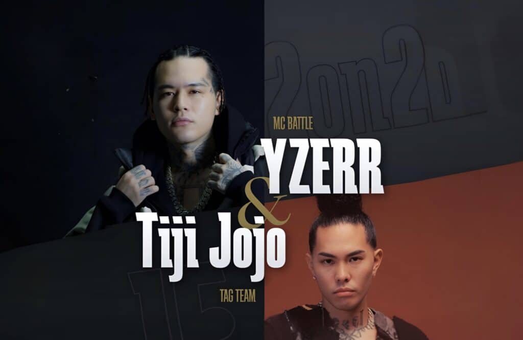 黒と赤の背景にYZERRとTiji Jojoの写真と名前を配置したBATTLE SUMMIT III TAG TEAM No.15公式ビジュアル