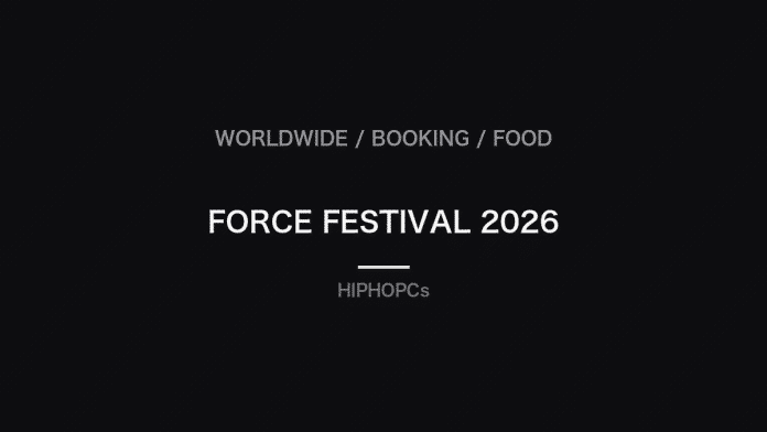 FORCE FESTIVAL 2026の世界販売、米国交渉、フード発表を示すHIPHOPCs編集カード