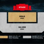 FORCE FESTIVAL 2026のチケット価格とエリア図。GOLD先行4万2000円、SILVER先行3万2000円で、GOLD AREAはステージ前方に配置