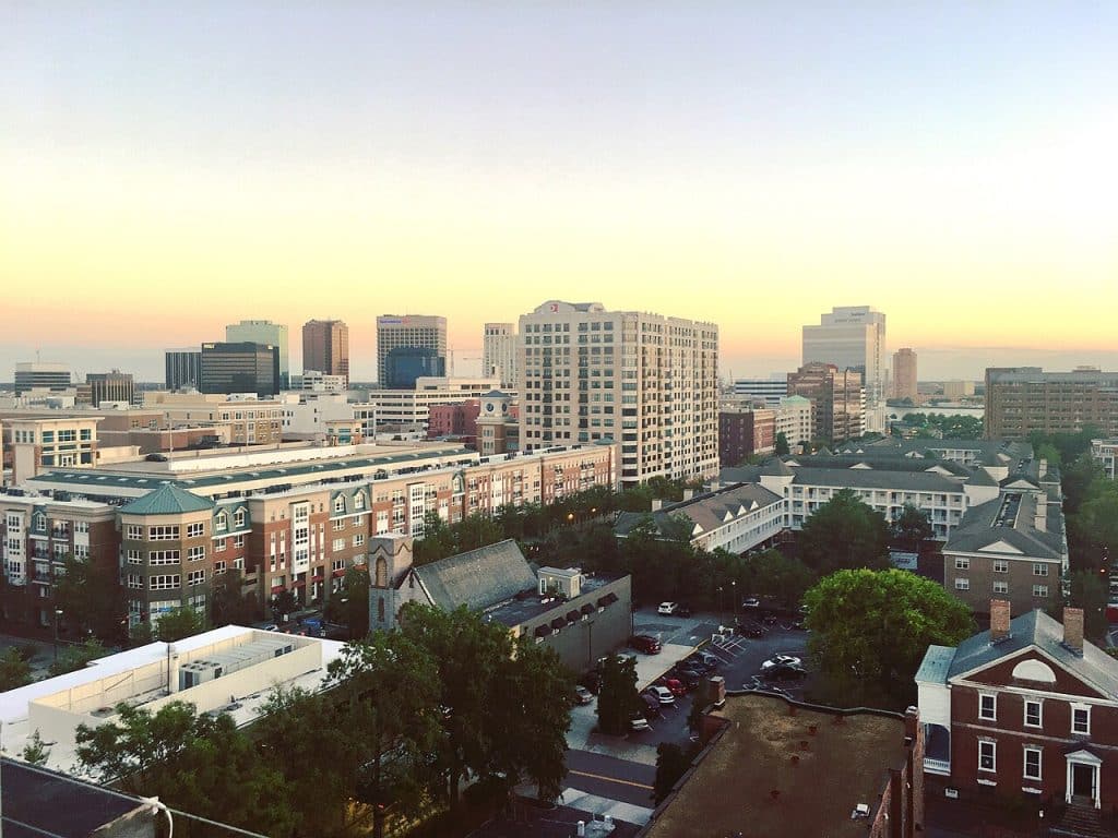 Downtown Norfolk skyline across the Elizabeth River toward Portsmouth, Virginia