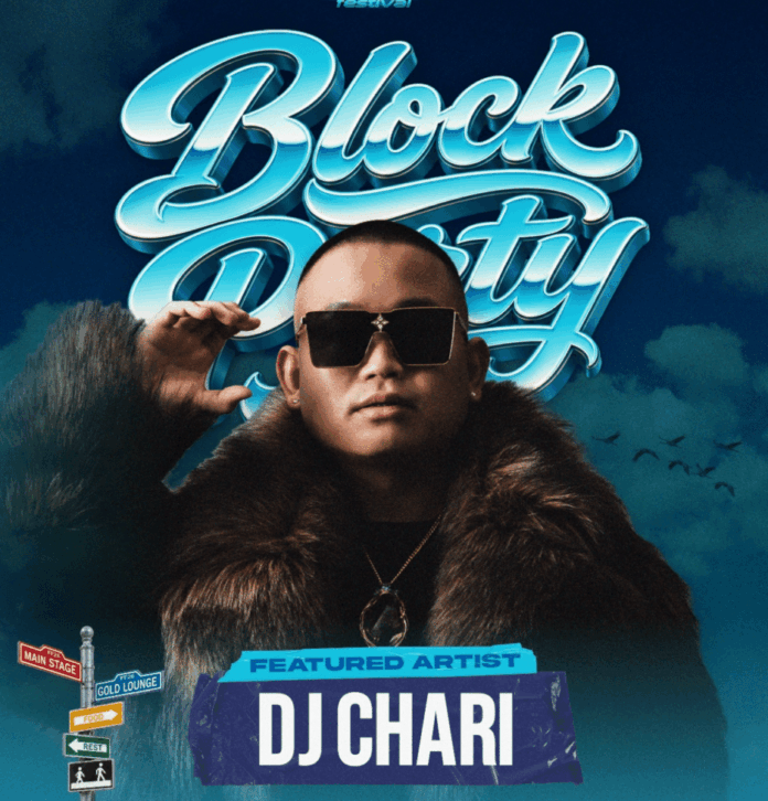 「FEATURED ARTIST DJ CHARI」と記されたBLOCK PARTYの出演告知画像。