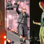 赤い照明の中のC.O.S.A.、片手を上げてラップするYZERR、マイクを手に笑顔を見せるLil Babyを並べた現地写真。