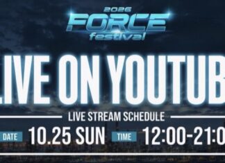 FORCE Festival 2026のYouTube配信告知。10月25日（日）12:00〜21:00。